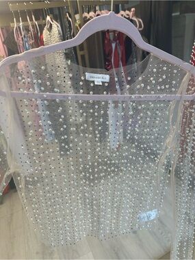 Endless Blu Sheer Rhinestone Embellished Top - Nude